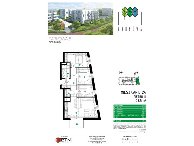 Mieszkanie w inwestycji Parkowa, Biedrusko, budynek Parkowa 6B, symbol 6BM24 » nportal.pl