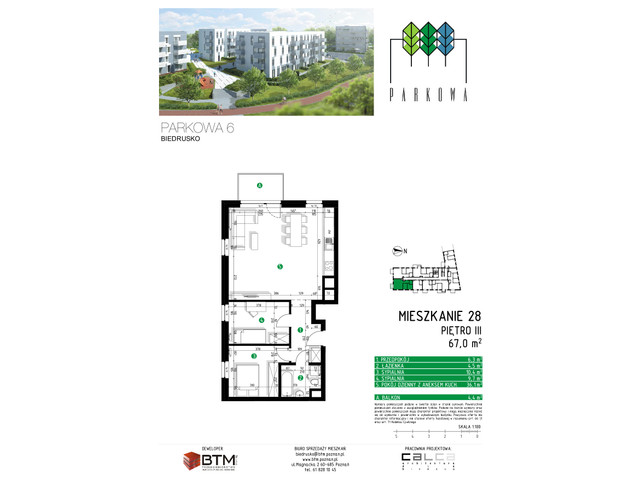 Mieszkanie w inwestycji Parkowa, Biedrusko, budynek Parkowa 6B, symbol 6BM28 » nportal.pl