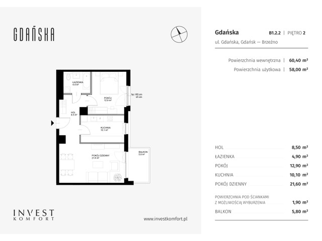 Mieszkanie w inwestycji Gdańska, symbol GDAN_B_B1.2.2 » nportal.pl