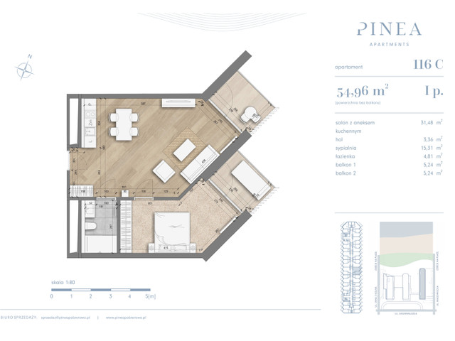 Mieszkanie w inwestycji PINEA Resort | Apartamenty inwestycyj..., budynek PINEA apartament tuż przy plaży, gotowy do odbioru, symbol 116 » nportal.pl