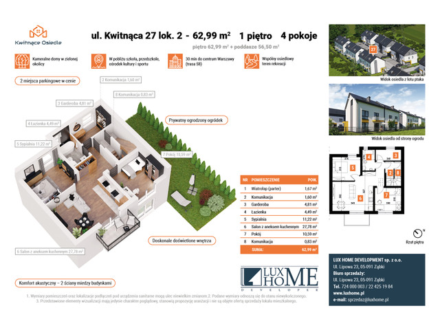 Mieszkanie w inwestycji Kwitnące Osiedle, budynek Bezczynszowe- 62,99 + 56,50 m2- kredyt 2%- ogródek, symbol 27/2 » nportal.pl