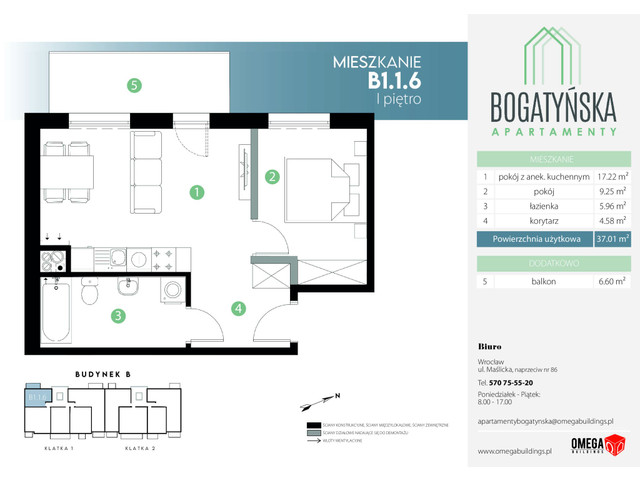 Mieszkanie w inwestycji Bogatyńska Apartamenty, budynek Promocja!, symbol B1.1.6 » nportal.pl