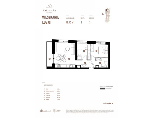 Mieszkanie w inwestycji KATOWICKA RESIDENCE, budynek Rezerwacja, symbol 1.02.01 » nportal.pl