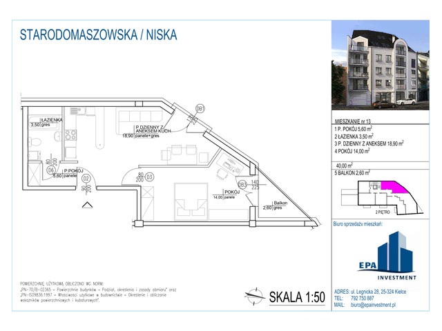 Mieszkanie w inwestycji Kamienica przy ul. Starodomaszowskiej, budynek Rezerwacja, symbol M13 » nportal.pl